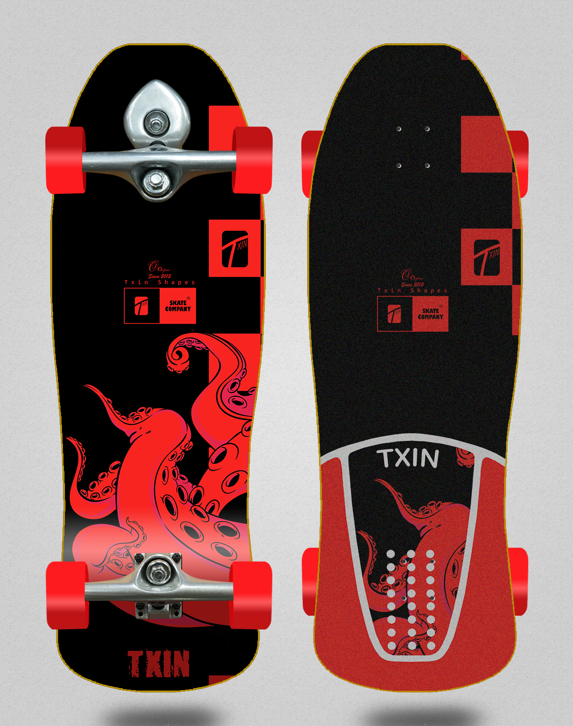 Surfskate with BURI trucks – Octopus red Nuke 9.375×31.5